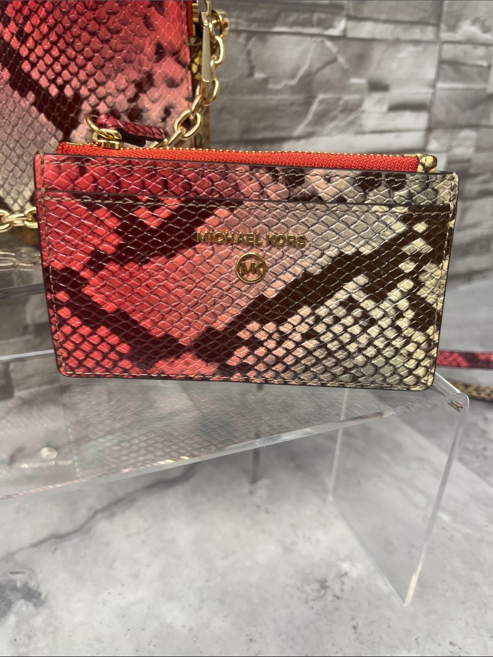 Michael Kors Jet Set Charm Card Case Dahlia Pink Snake Embossed